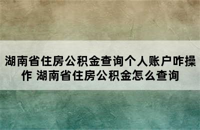 湖南省住房公积金查询个人账户咋操作 湖南省住房公积金怎么查询